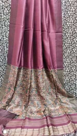 Tussar Ghicha Silk Pallu Madhubami Hand Painting Saree