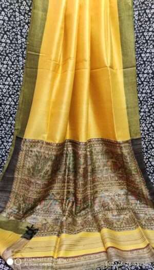 Tussar Ghicha Silk Pallu Madhubami Hand Painting Saree