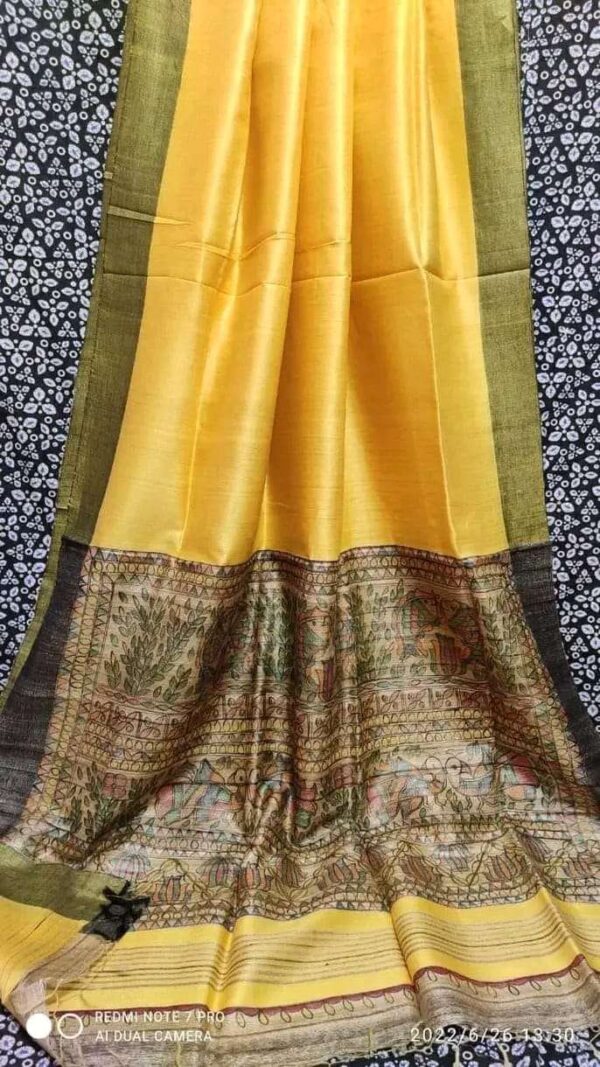 Tussar Ghicha Silk Pallu Madhubami Hand Painting Saree