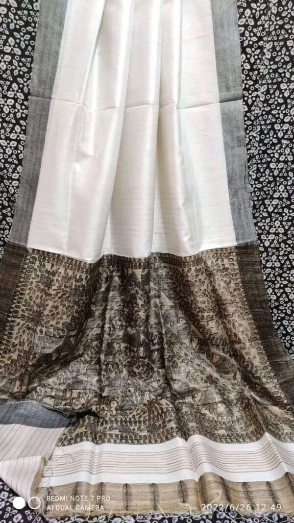 Tussar Ghicha Silk Pallu Madhubami Hand Painting Saree