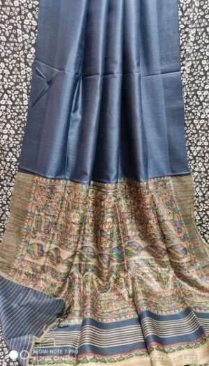 Tussar Ghicha Silk Pallu Madhubami Hand Painting Saree