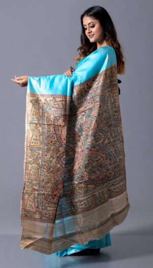 Tussar Ghicha Silk Pallu Madhubami Hand Painting Saree
