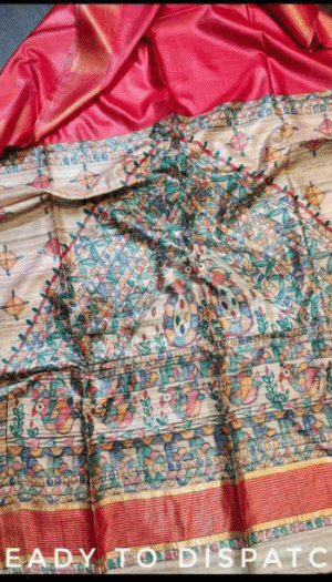 Tussar Ghicha Silk Pallu Madhubami Hand Painting Saree
