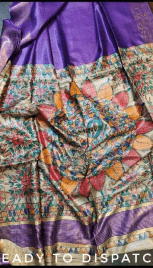 Tussar Ghicha Silk Pallu Madhubami Hand Painting Saree