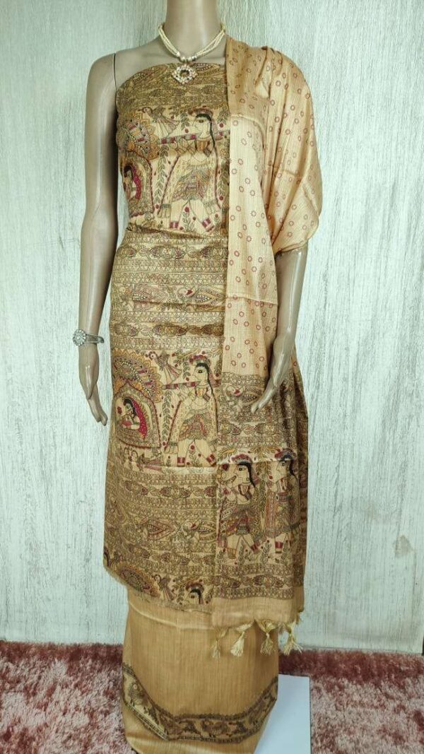 Latest Women's Khadi Silk Madhubani Print Dresses