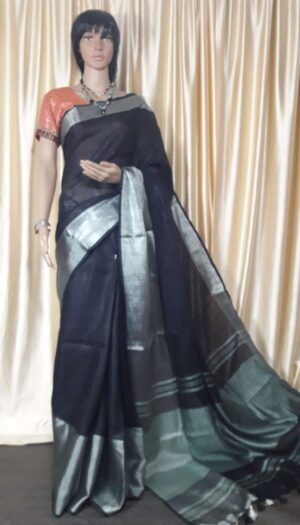 Women's Pure Khadi Linen Zari Border Saree