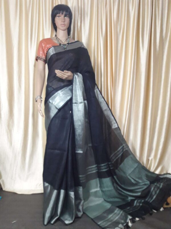 Women's Pure Khadi Linen Zari Border Saree
