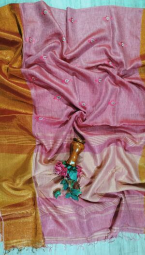 Women's Pure Khadi Linen Zari Border Saree