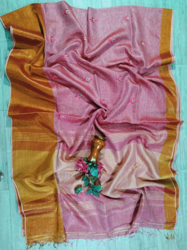 Women's Pure Khadi Linen Zari Border Saree