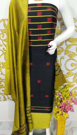 Tussar Dupion Silk Dress Material Top with Dupion Silk Dupatta and Cotton Silk Bottom