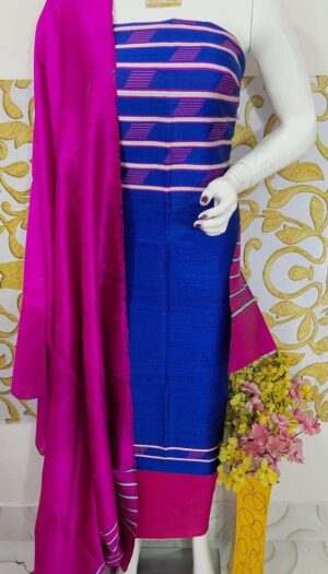 Tussar Dupion Silk Dress Material Top with Dupion Silk Dupatta and Cotton Silk Bottom