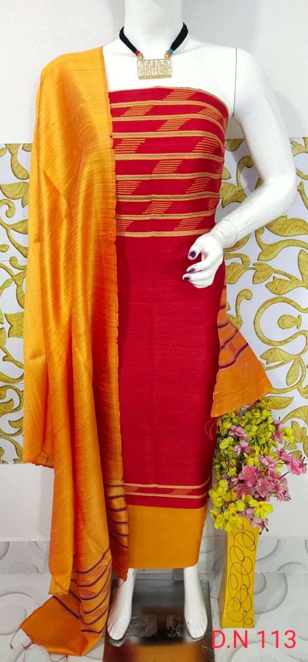 Tussar Dupion Silk Dress Material Top with Dupion Silk Dupatta and Cotton Silk Bottom