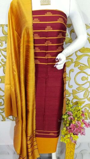 Tussar Dupion Silk Dress Material Top with Dupion Silk Dupatta and Cotton Silk Bottom