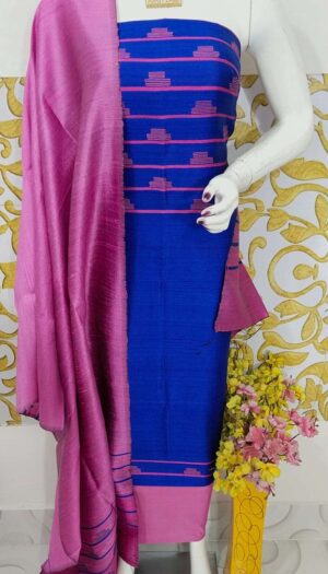 Tussar Dupion Silk Dress Material Top with Dupion Silk Dupatta and Cotton Silk Bottom