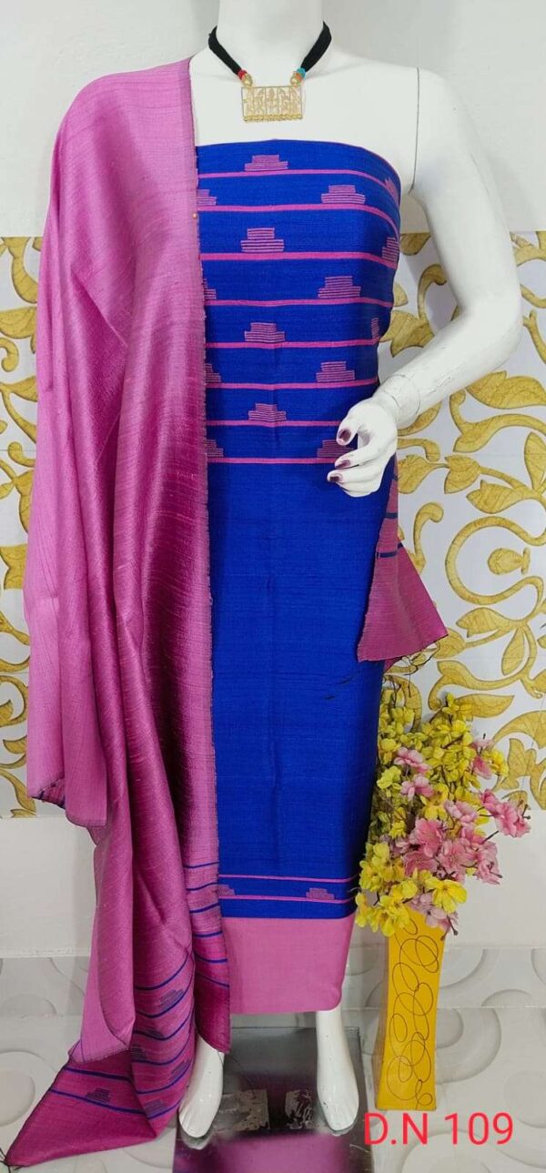 Tussar Dupion Silk Dress Material Top with Dupion Silk Dupatta and Cotton Silk Bottom