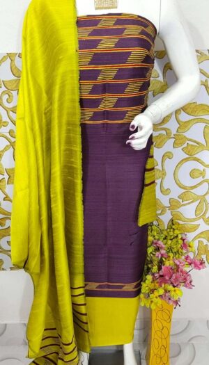 Tussar Dupion Silk Dress Material Top with Dupion Silk Dupatta and Cotton Silk Bottom