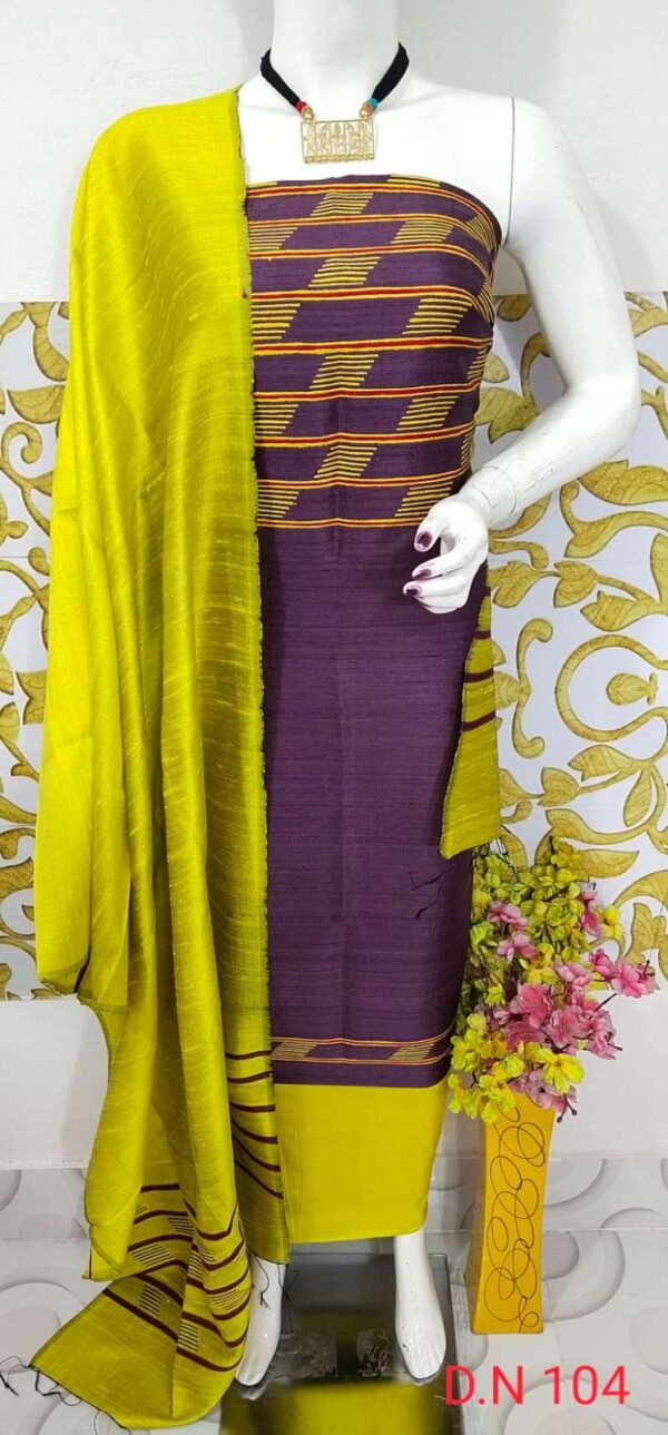 Tussar Dupion Silk Dress Material Top with Dupion Silk Dupatta and Cotton Silk Bottom