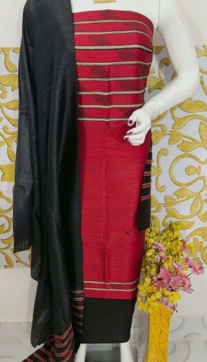 Tussar Dupion Silk Dress Material Top with Dupion Silk Dupatta and Cotton Silk Bottom
