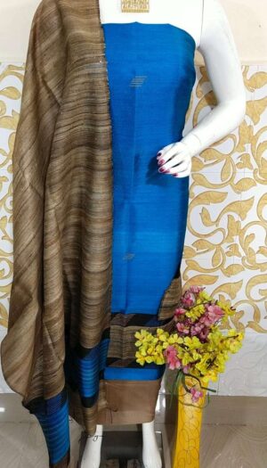 Tussar Dupion Silk Dress Material Top with Dupion Silk Dupatta and Cotton Silk Bottom