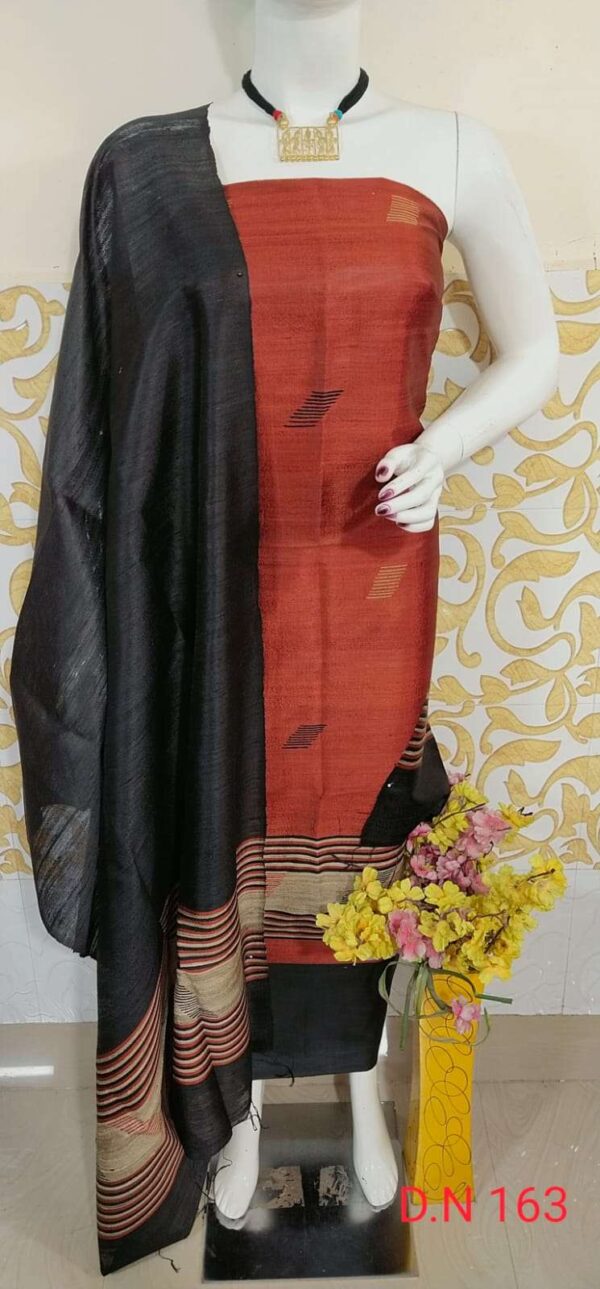 Tussar Dupion Silk Dress Material Top with Dupion Silk Dupatta and Cotton Silk Bottom