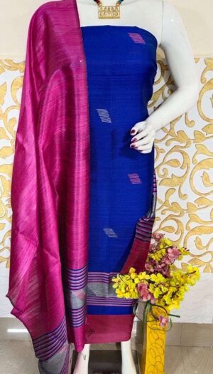 Tussar Dupion Silk Dress Material Top with Dupion Silk Dupatta and Cotton Silk Bottom