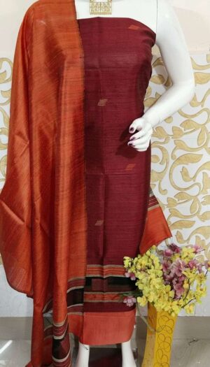 Tussar Dupion Silk Dress Material Top with Dupion Silk Dupatta and Cotton Silk Bottom