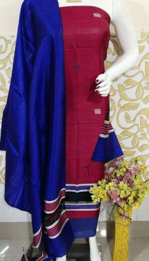 Tussar Dupion Silk Dress Material Top with Dupion Silk Dupatta and Cotton Silk Bottom