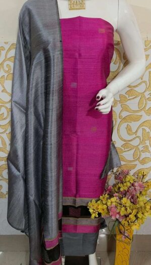 Tussar Dupion Silk Dress Material Top with Dupion Silk Dupatta and Cotton Silk Bottom
