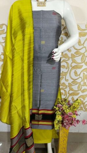 Tussar Dupion Silk Dress Material Top with Dupion Silk Dupatta and Cotton Silk Bottom
