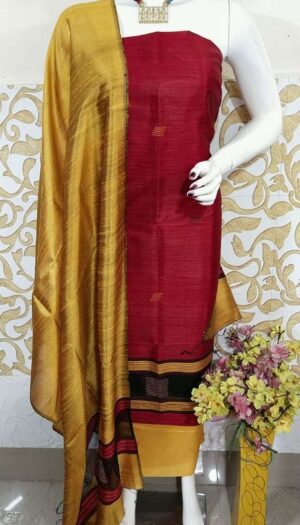 Tussar Dupion Silk Dress Material Top with Dupion Silk Dupatta and Cotton Silk Bottom