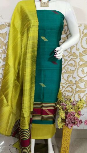 Tussar Dupion Silk Dress Material Top with Dupion Silk Dupatta and Cotton Silk Bottom