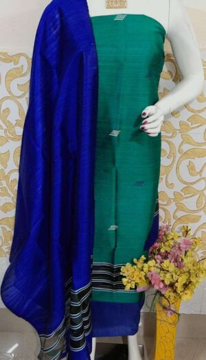 Tussar Dupion Silk Dress Material Top with Dupion Silk Dupatta and Cotton Silk Bottom