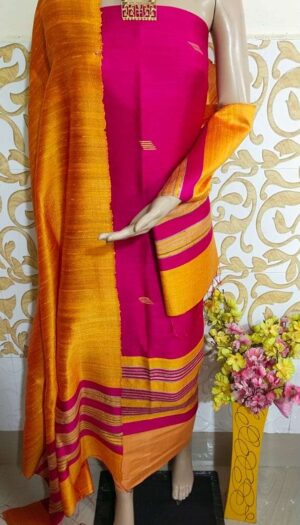 Tussar Dupion Silk Dress Material Top with Dupion Silk Dupatta and Cotton Silk Bottom