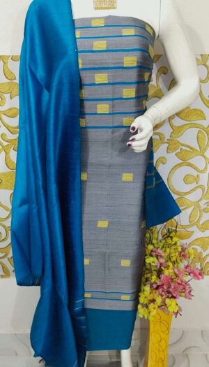 Tussar Dupion Silk Dress Material Top with Dupion Silk Dupatta and Cotton Silk Bottom