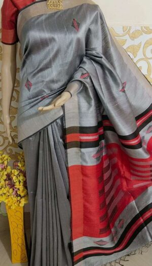 Bhagalpuri Tussar Dupion Silk Hand weavon Designer Saree Unstiched Blouse Saree
