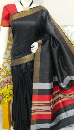 Bhagalpuri Tussar Dupion Silk Hand weavon Designer Saree Unstiched Blouse Saree