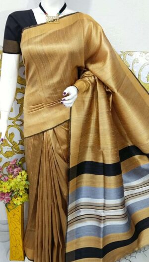 Bhagalpuri Tussar Dupion Silk Hand weavon Designer Saree Unstiched Blouse Saree