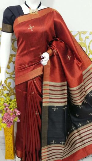 Bhagalpuri Tussar Dupion Silk Hand weavon Designer Saree Unstiched Blouse Saree