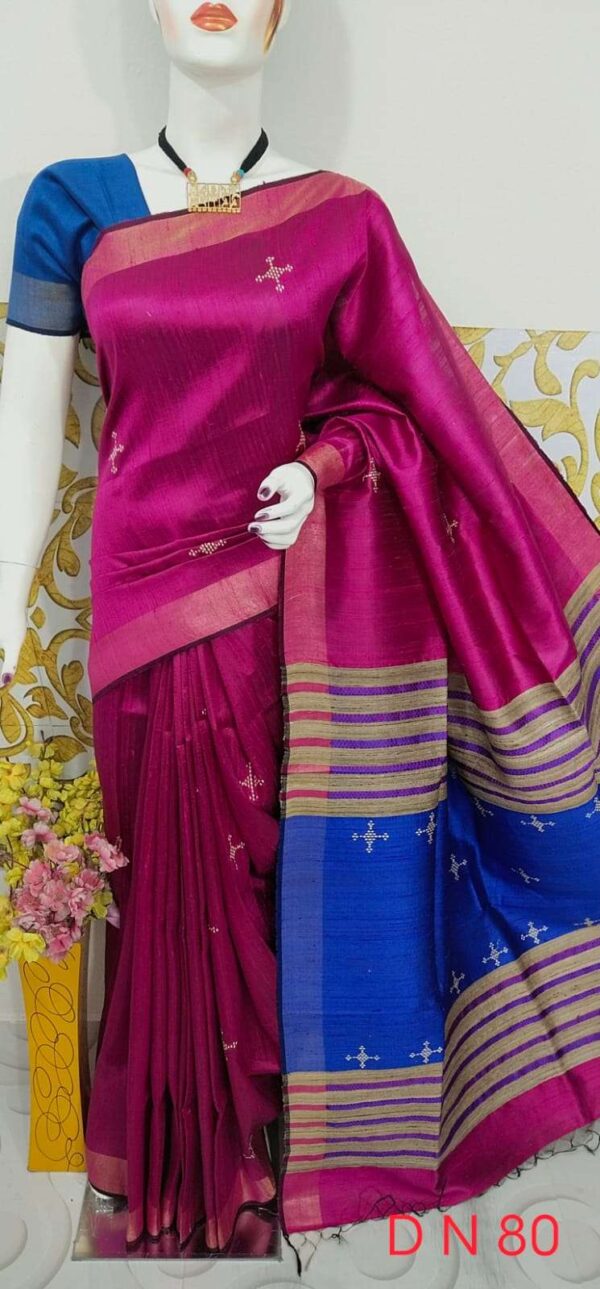 Bhagalpuri Tussar Dupion Silk Hand weavon Designer Saree Unstiched Blouse Saree