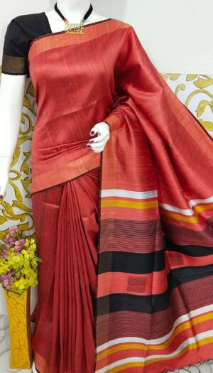 Bhagalpuri Tussar Dupion Silk Hand weavon Designer Saree Unstiched Blouse Saree