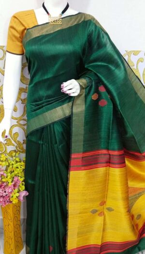 Bhagalpuri Tussar Dupion Silk Hand weavon Designer Saree Unstiched Blouse Saree