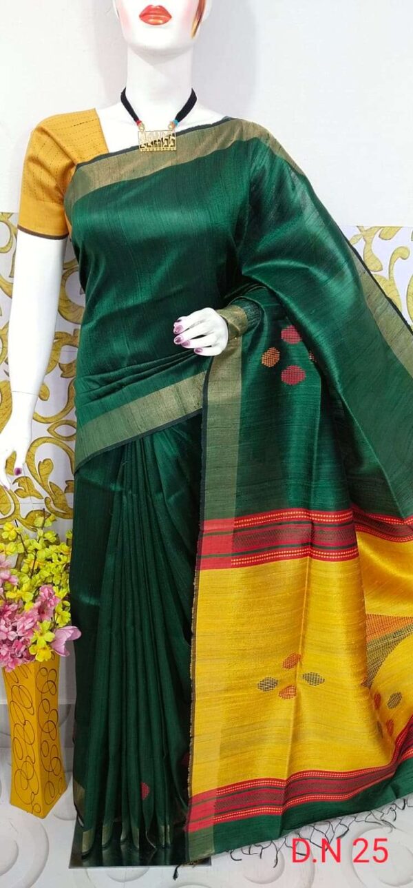 Bhagalpuri Tussar Dupion Silk Hand weavon Designer Saree Unstiched Blouse Saree