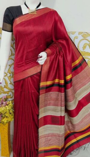 Bhagalpuri Tussar Dupion Silk Hand weavon Designer Saree Unstiched Blouse Saree