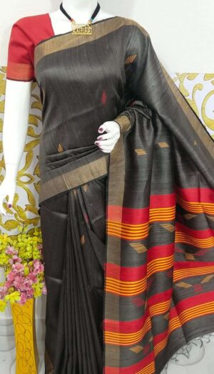 Bhagalpuri Tussar Dupion Silk Hand weavon Designer Saree Unstiched Blouse Saree