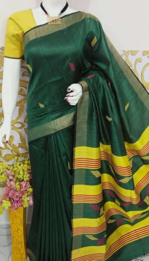 Bhagalpuri Tussar Dupion Silk Hand weavon Designer Saree Unstiched Blouse Saree