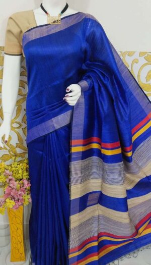 Bhagalpuri Tussar Dupion Silk Hand weavon Designer Saree Unstiched Blouse Saree