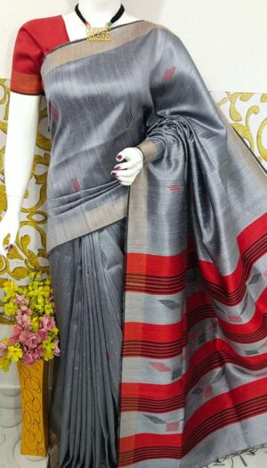 Bhagalpuri Tussar Dupion Silk Hand weavon Designer Saree Unstiched Blouse Saree