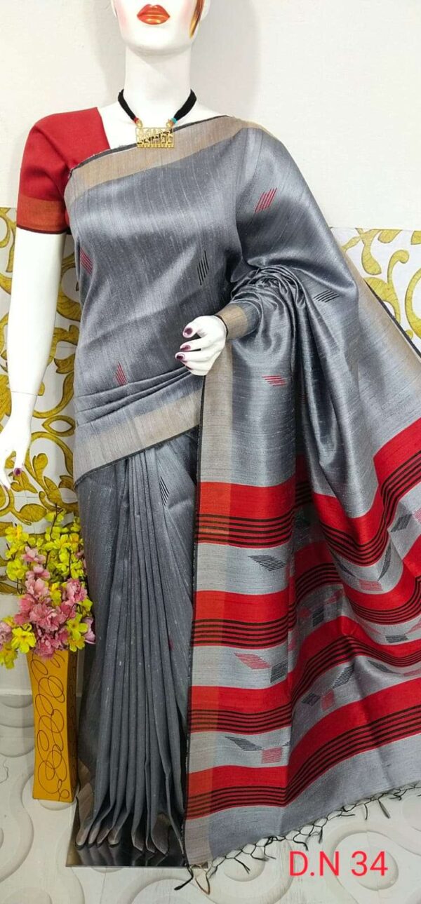 Bhagalpuri Tussar Dupion Silk Hand weavon Designer Saree Unstiched Blouse Saree