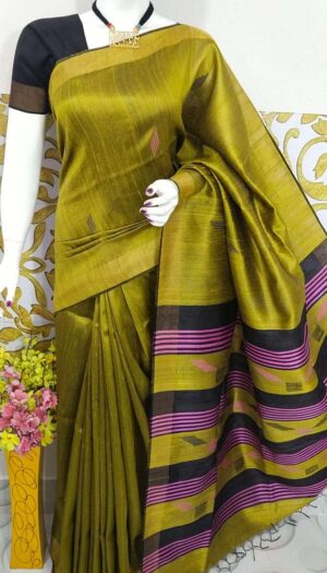 Bhagalpuri Tussar Dupion Silk Hand weavon Designer Saree Unstiched Blouse Saree