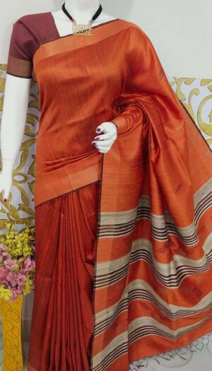 Bhagalpuri Tussar Dupion Silk Hand weavon Designer Saree Unstiched Blouse Saree
